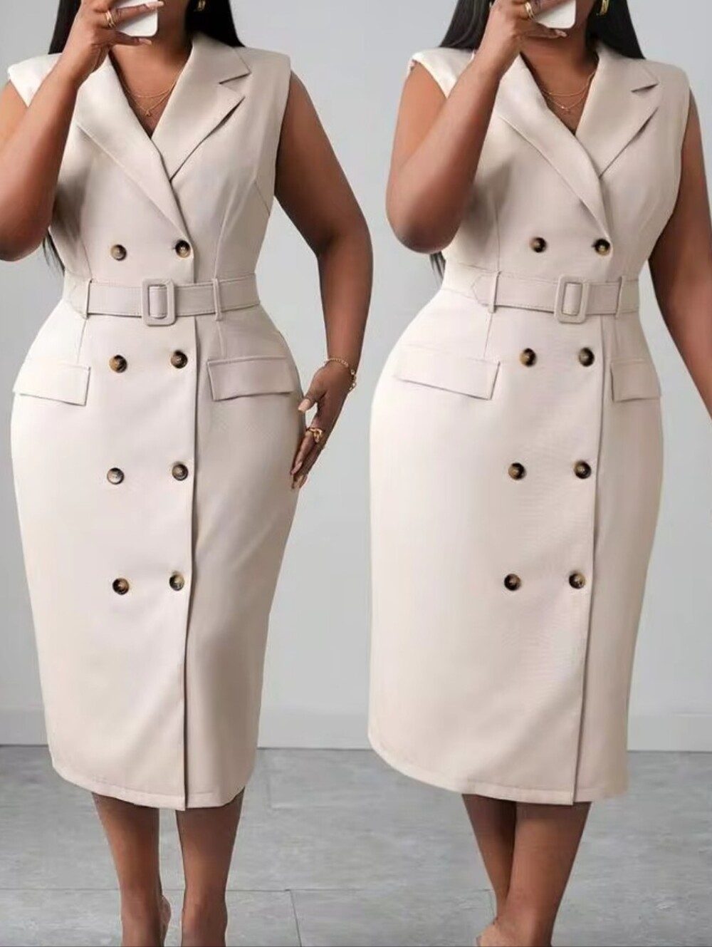 Meghan Markle Trench Coat Sleeveless Double-Breasted Belted Midi Dress Y2K 90s
